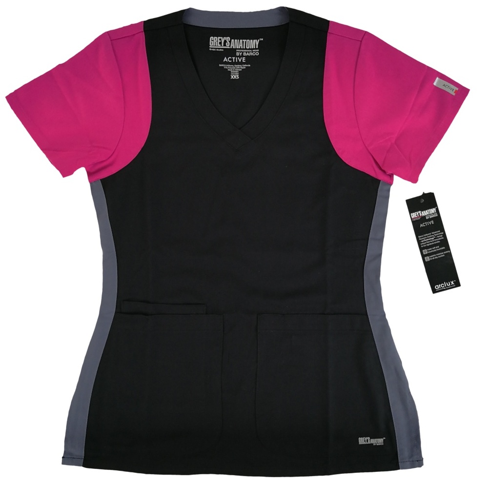 Grey's Anatomy Scrub Top Black Raspberry Granite